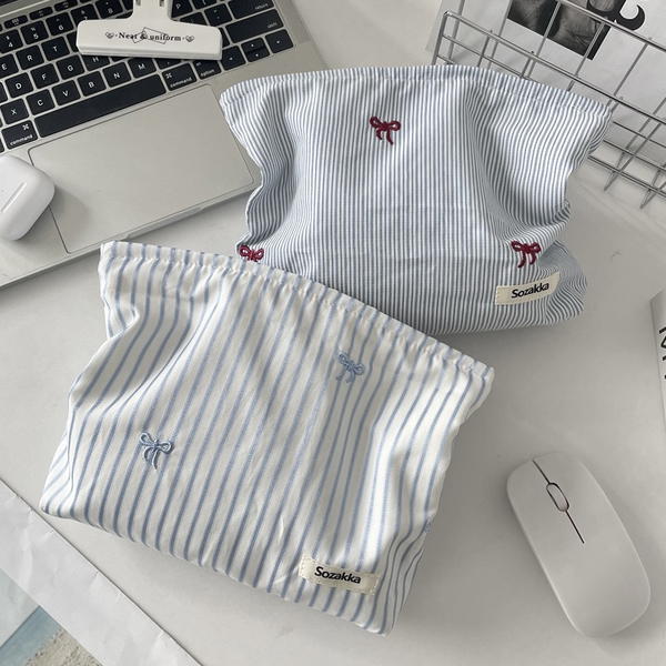 Blue striped red bow Image 2 Preview