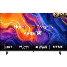 Haier 50 Inch 4K UHD Smart Google TV - Dolby Audio - Stereo Speaker - MEMC/VRR/ALLM - 2+32GB RAM/ ROM - Voice Control - HDR10 - Chromecast- HDMI 2.1 - Bezel-Less Design - H50K80EU Black Preview Image