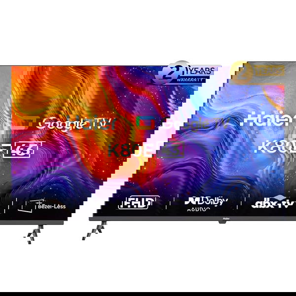 Haier 43 Inch FHD Smart Google TV - Dolby Audio - Stereo Speaker - Voice Control - HDR10 - Chromecast- HDMI 2.1 - Bezel-Less Design - H43K80EF Black Image 1 Preview