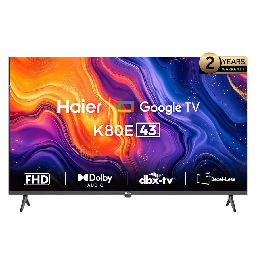 Haier 43 Inch FHD Smart Google TV - Dolby Audio - Stereo Speaker - Voice Control - HDR10 - Chromecast- HDMI 2.1 - Bezel-Less Design - H43K80EF Black Preview Image