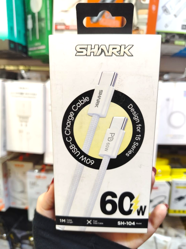 كابل شحن (SHARK) بقوة 60 وات - تايب سي إلى تايب سي  Image 1 Preview