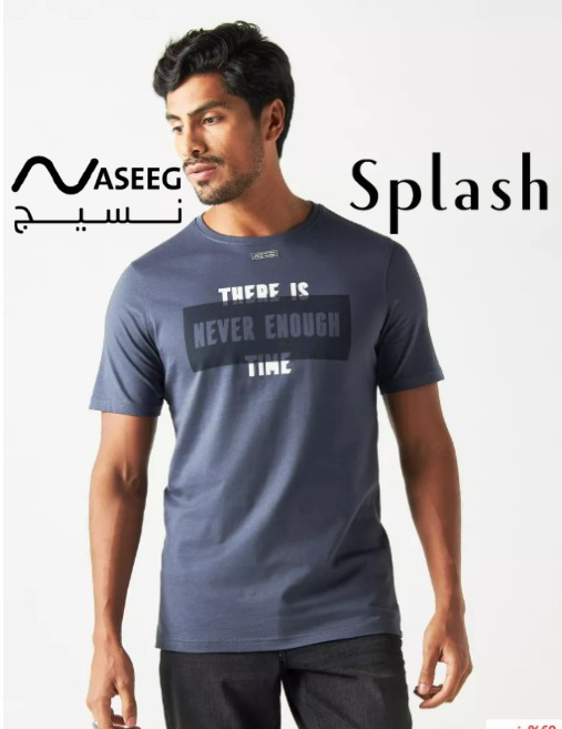 تيشيرت بياقة ضيقة وأكمام قصيرة وطبعات شعار (XS) Splash Preview Image