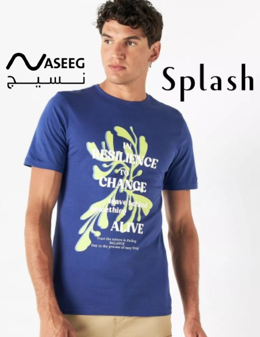 تيشيرت بياقة ضيقة وأكمام قصيرة وطبعات شعار Splash Preview Image