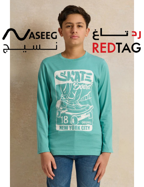 تيشيرت مطبوع باللون الأزرق للاولاد الكبار (11-12 سنة) - ريدتاغ Preview Image