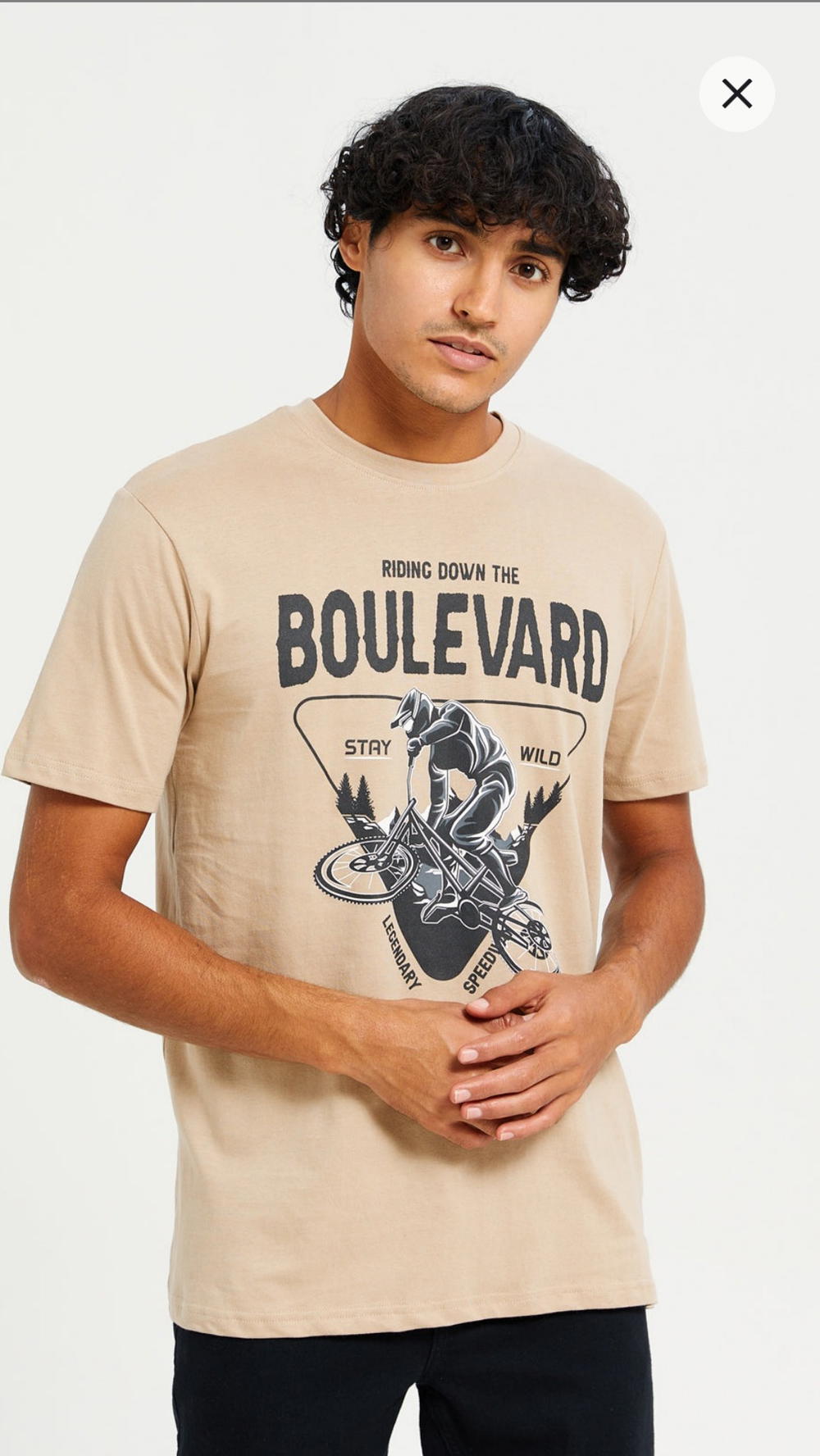 Men Beige BOULEVARD Printed T-Shirt: Small Preview Image