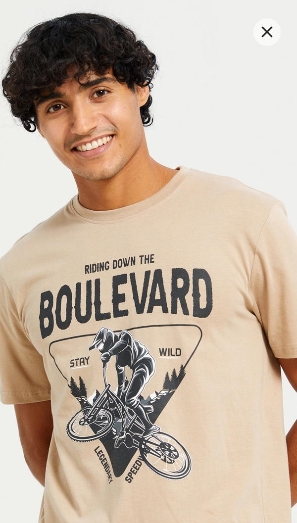 Men Beige BOULEVARD Printed T-Shirt: Small Image 2 Preview