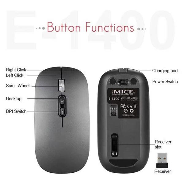ماوس شحن iMice E-1400 Wireless Mouse (Black) Image 2 Preview
