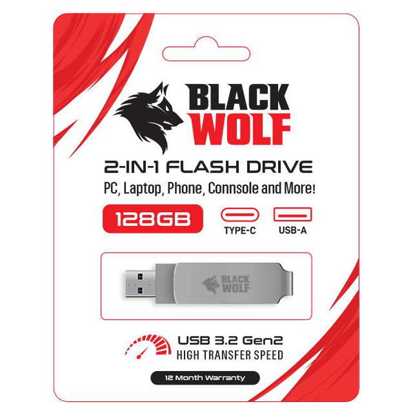 فلاش (موبايل+ لابتوب) Black Wolf : 128GB 2-in-1 (USB-C & USB-A 3.2) Flash Drive Image 2 Preview