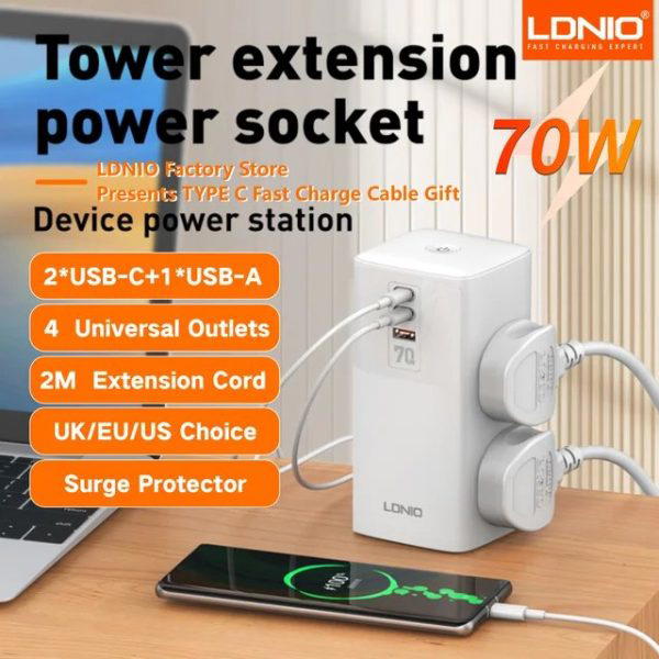 LDNIO SC4383 70W Multifunctional Universal Desktop Power Adapter Image 5 Preview