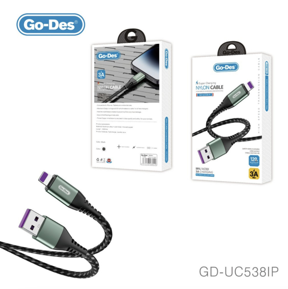 كابل شحن سريع من Go-Des نايلون - طراز GD-UC538IP ايفون Preview Image