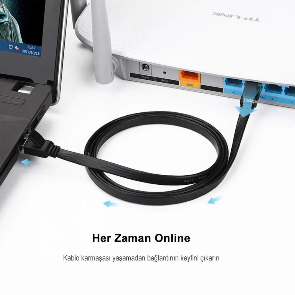 UGREEN Cat 7 U/FTP Lan Cable Flat Design 1M (Black) Preview Image
