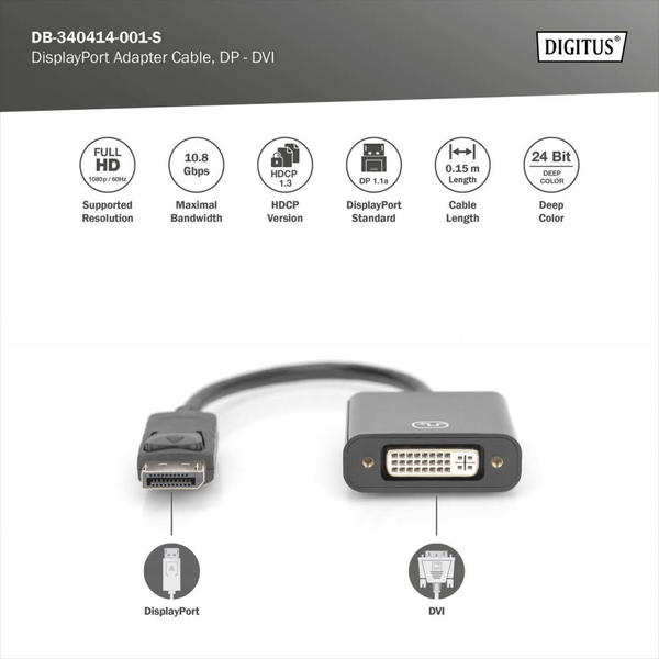 DisplayPort TO DVI (24+5) M/F Adapter-SHORT WIRE Image 1 Preview