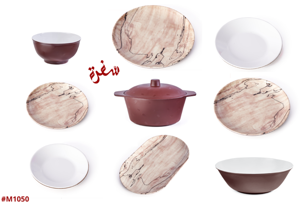 طقم ميلامين مدور 38ق GD - ( ماربل بنى فى بيج ) Image 2 Preview