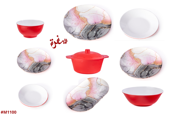 طقم ميلامين مدور 38ق GD - ( ميرنا احمر × ابيض ) Image 2 Preview