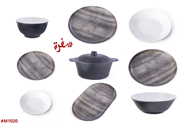 طقم ميلامين مدور 38ق GD - ( خشبي باللون الأسود والأبيض ) Image 2 Preview