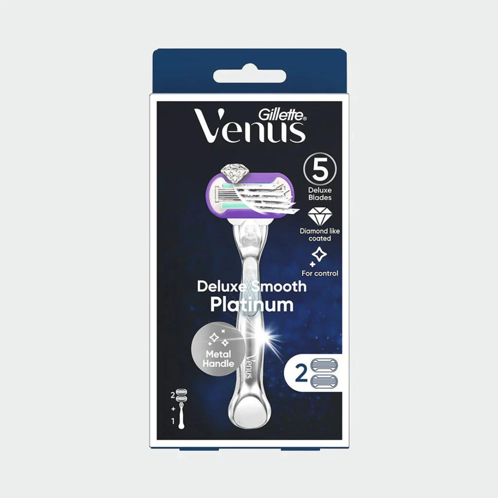 GILLETTE VENUS DELUXE SMOOTH PLATINUM 5 BLADES Razor + 2 CARTRIDGES Preview Image
