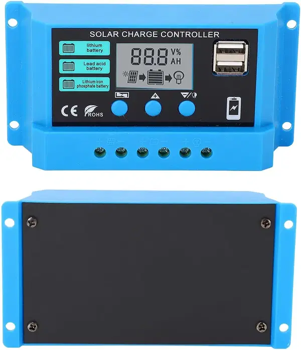 12V/24V Adaptive Solar Charge Controller, Intelligent Low Power Self-Consumption Photovoltaic Solar Panel Battery Regulator with LCD Display for Home, RVs, Marine, and Workshop Image 2 Preview