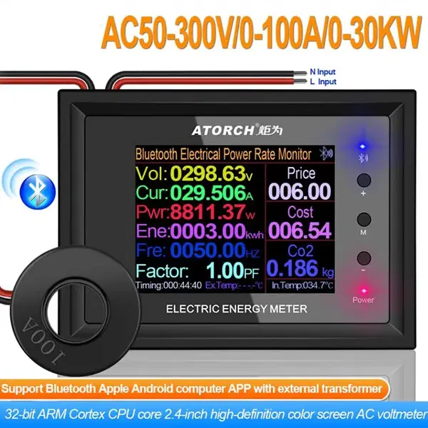 AT24C 100A 2.4 inch Digital Multimeter Voltmeter Meters Indicator AC Voltmeter and Auto-Fast Accurately Measures Power Energy Ammeter Current Amps Volt Wattmeter Tester Detector Image 2 Preview