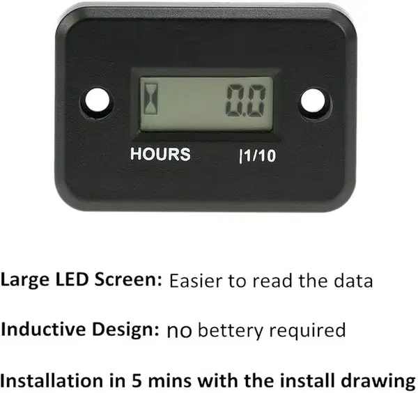 عداد ساعة حثي، مقياس ساعة رقمي فلور 88 مقاوم للماء بشاشة LCD، مقياس سرعة الدوران، مقياس سرعة الدوران، للدراجات النارية البحرية، ايه تي في، قوارب الثلج، التزلج، الدراجة الترابية، جزازة العشب، مولد محرك Image 3 Preview