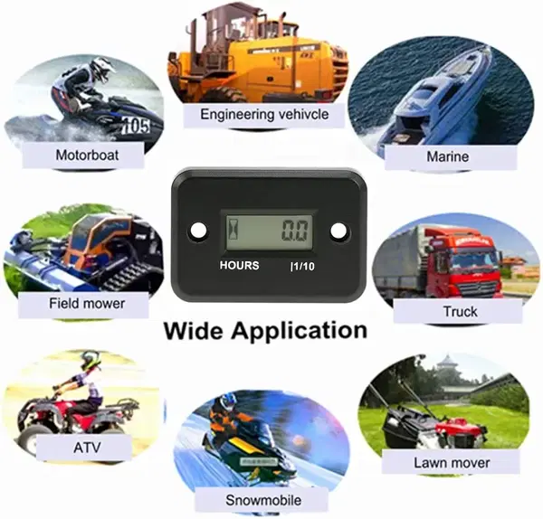 عداد ساعة حثي، مقياس ساعة رقمي فلور 88 مقاوم للماء بشاشة LCD، مقياس سرعة الدوران، مقياس سرعة الدوران، للدراجات النارية البحرية، ايه تي في، قوارب الثلج، التزلج، الدراجة الترابية، جزازة العشب، مولد محرك Image 4 Preview