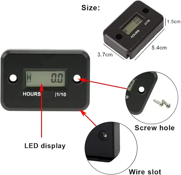 عداد ساعة حثي، مقياس ساعة رقمي فلور 88 مقاوم للماء بشاشة LCD، مقياس سرعة الدوران، مقياس سرعة الدوران، للدراجات النارية البحرية، ايه تي في، قوارب الثلج، التزلج، الدراجة الترابية، جزازة العشب، مولد محرك Image 8 Preview