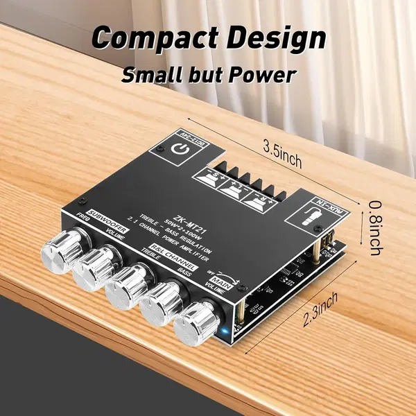 لوحة مكبر صوت بلوتوث ZK-MT21، بقدرة 50 واط + 50 واط + 100 واط، نظام صوت ثنائي القنوات (2.1) مع تحكم في الترددات العالية والمنخفضة والمنخفضة جدًا، يعمل بجهد تيار مستمر 9-24 فولت، مزود بمداخل بلوتوث وAUX، لوحة مكبر صوت لاسلكية  Image 1 Preview