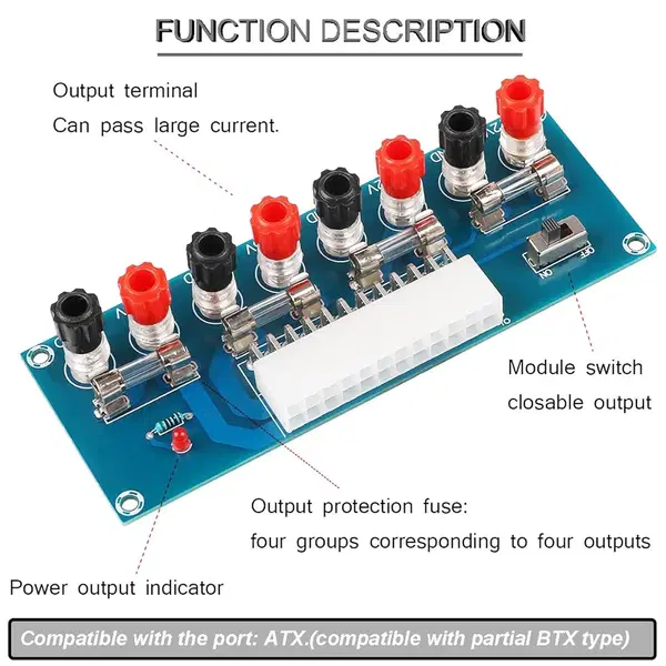 لوحة نقل ايه تي اكس XH-M229 من دكاردو، وحدة امداد طاقة للكمبيوتر المكتبي 3.3 فولت 5 فولت 12 فولت طرف خرج دقيق 24 دبوس مع فيوز 20 امبير USB / تيار مستمر كيبل انثى بمشبك تمساح Image 3 Preview
