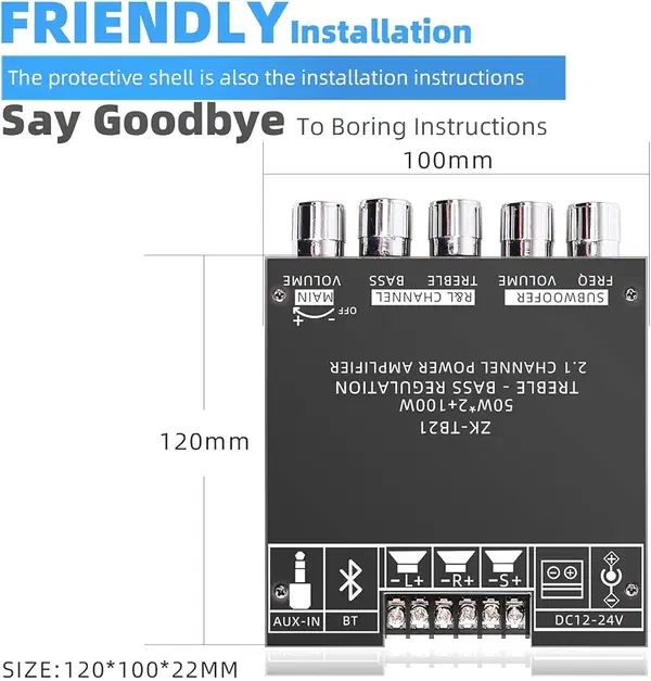 مضخم صوت بلوتوث Electrobot ZK-TB21 ثنائي القنوات (2.1) مزود بشريحة TPA3116D2 عالية الدقة، بقوة 50 واط + 50 واط ستيريو، ومضخم صوت فرعي بقوة 100 واط، ويدعم تقنية بلوتوث 5.0 Image 2 Preview