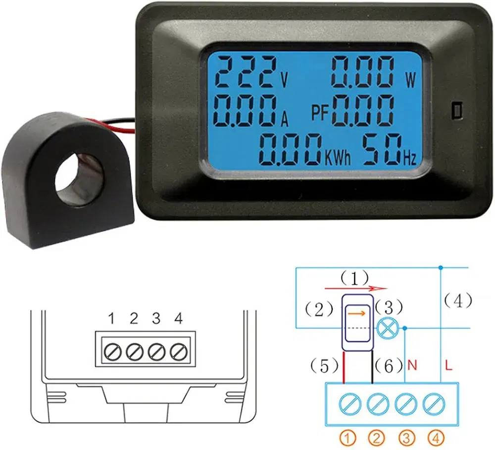 مقياس رقمي للجهد 100 أمبير، مقياس طاقة بشاشة LCD، مقياس معامل القدرة 5 كيلو واط، مقياس تردد الطاقة، مقياس الفولت، مقياس الأمبير، مقياس التيار (أمبير)، مقياس الواط، مؤشر اختبار Preview Image