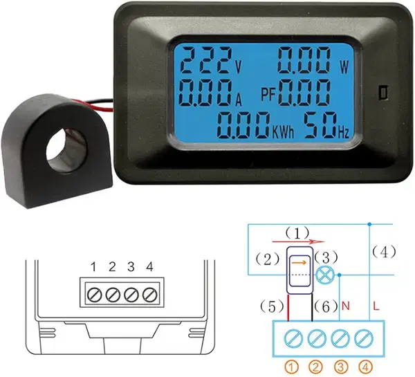 مقياس رقمي للجهد 100 أمبير، مقياس طاقة بشاشة LCD، مقياس معامل القدرة 5 كيلو واط، مقياس تردد الطاقة، مقياس الفولت، مقياس الأمبير، مقياس التيار (أمبير)، مقياس الواط، مؤشر اختبار Image 1 Preview