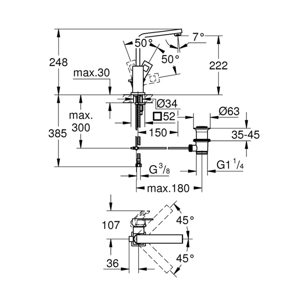 2313500Eخلاط حوض عالي يوروكيوب كروم جروهي Grohe Image 3 Preview