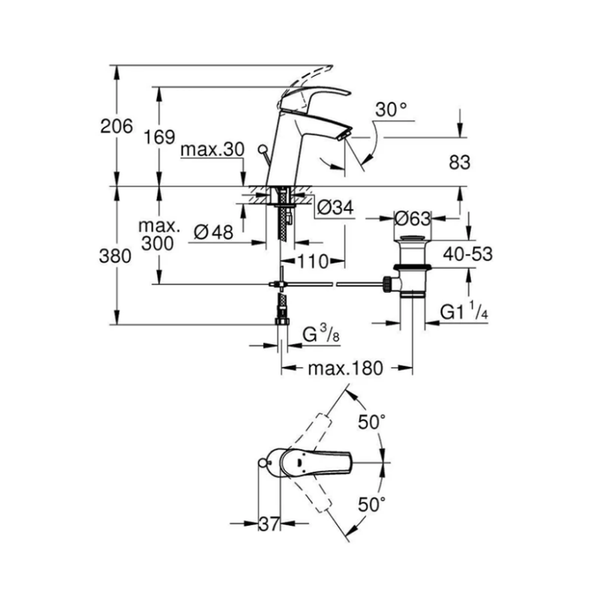 2332210A خلاط حوض جروهي يوروسمارت كوزموبوليتان كرومGrohe Image 2 Preview