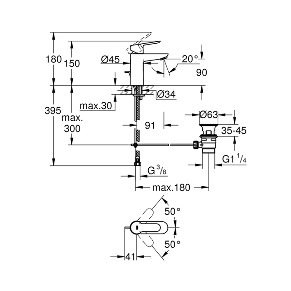 2332800a خلاط حوض جروهي باو ايدج كروم Grohe Image 3 Preview