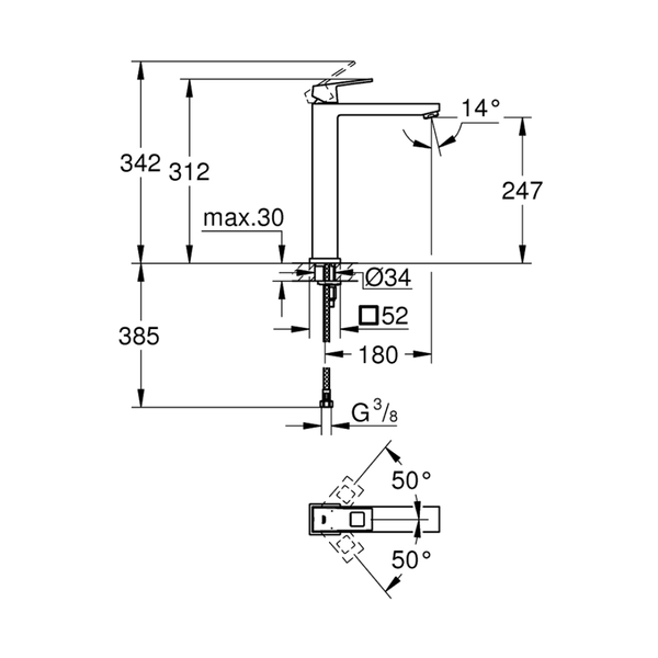 23406000خلاط حوض عالي جروهي يوروكيوب كرومGrohe  Image 2 Preview