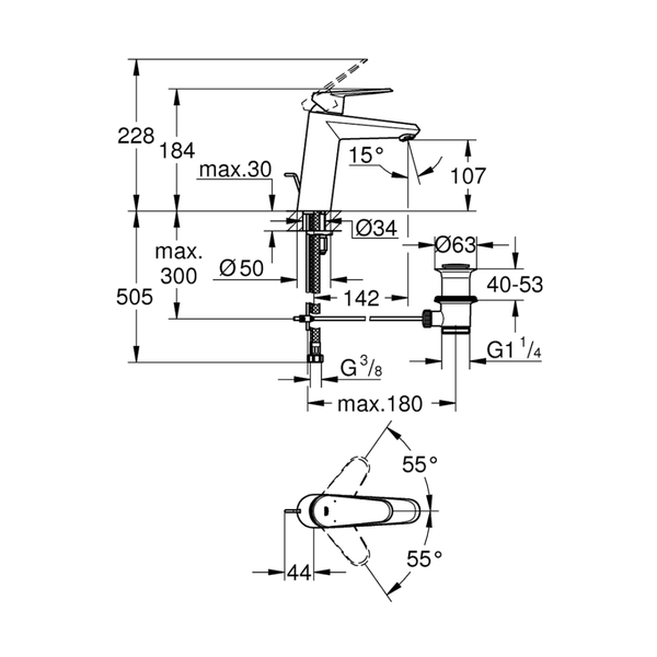 23448002خلاط حوض جروهي يوروديسك كوزموبوليتان كرومGrohe  Image 2 Preview