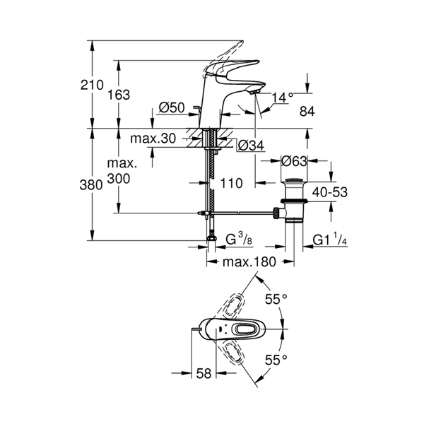 23564003خلاط حوض جروهي يوروستايل  كرومGrohe Image 2 Preview