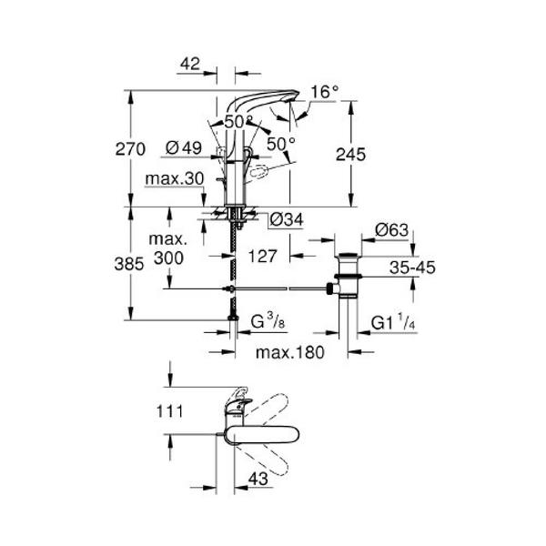 23569003خلاط حوض جروهي يورو ستايل كروم Grohe Image 2 Preview