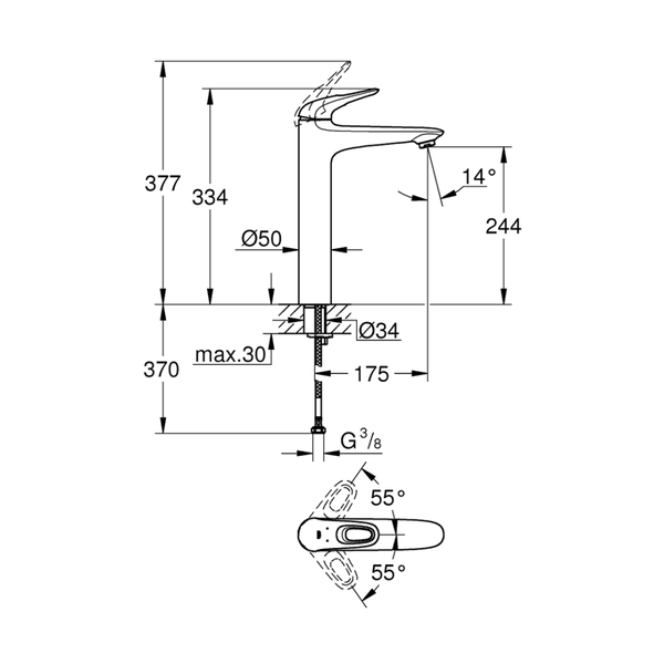 23570003خلاط حوض عالي جروهي يوروستايل كرومGrohe Image 2 Preview