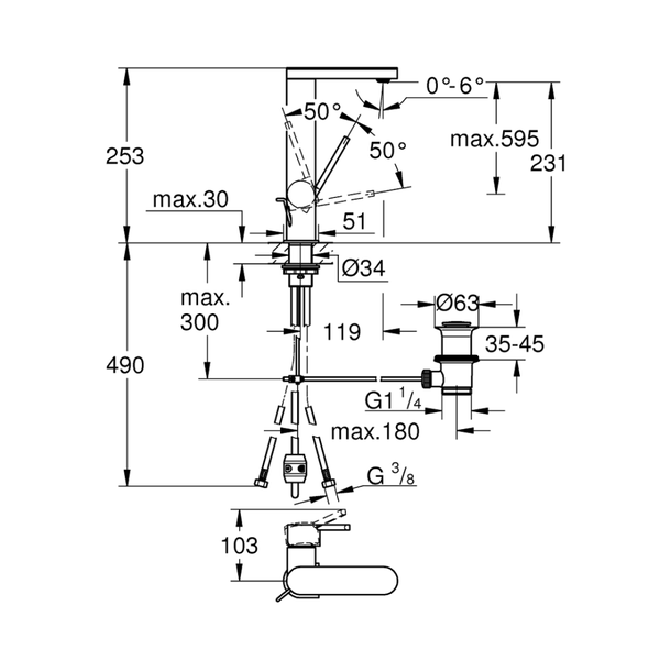 23843003خلاط حوض عالي شداد جروهي بلس كرومGrohe  Image 2 Preview