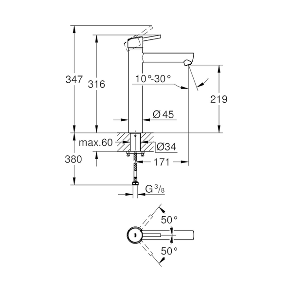 23920001خلاط حوض عالي جروهي كونشيتو كروم Grohe Image 2 Preview