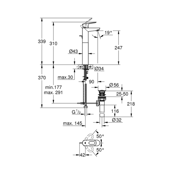 32856000 خلاط حوض عالي جروهي باولوب كروم Grohe Image 2 Preview
