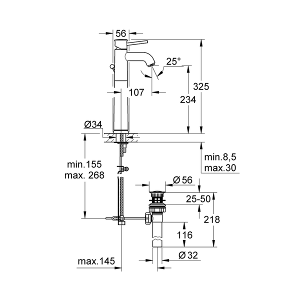 32868000خلاط حوض عالي جروهي باوكلاسيك كرومGrohe  Image 2 Preview