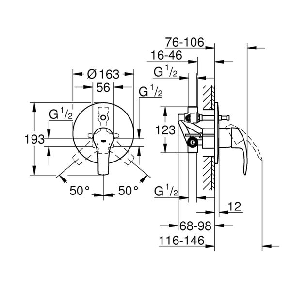 33305002خلاط دفن بمحول بجسم الدفن جروهي يوروسمارت كرومGrohe Image 2 Preview