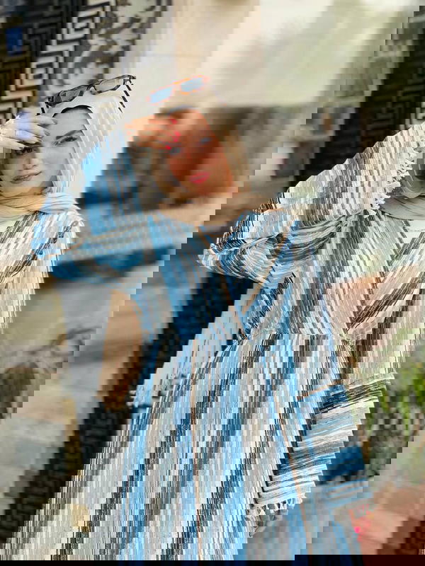 دريس كتان مقلم مثالي في الصيف Image 1 Preview