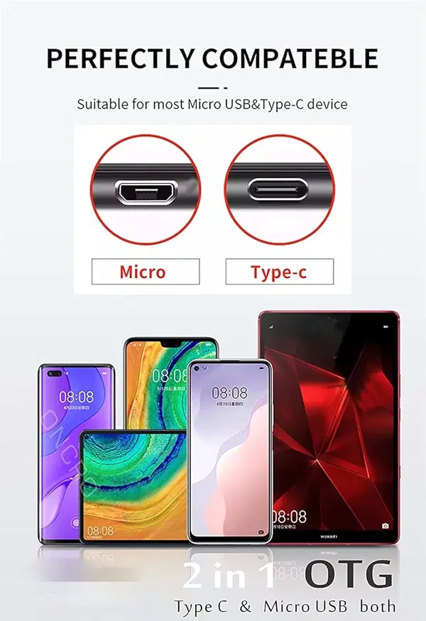 كابل محول او تي جي 2 في 1 USB إلى مايكرو + نوع C للموبايلات Image 3 Preview