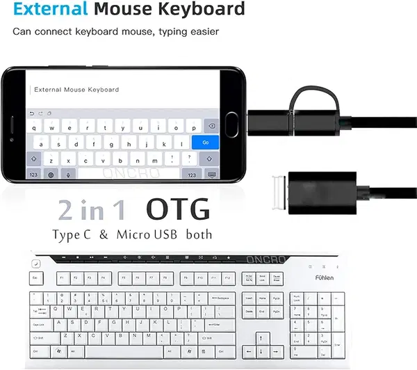 كابل محول او تي جي 2 في 1 USB إلى مايكرو + نوع C للموبايلات Image 4 Preview