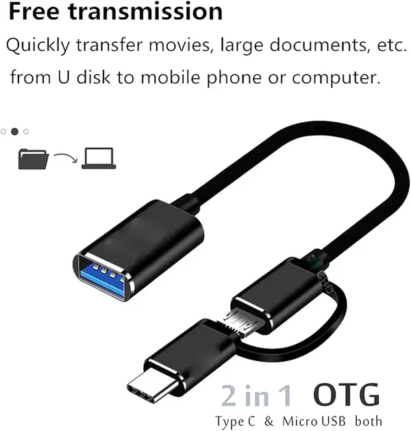 كابل محول او تي جي 2 في 1 USB إلى مايكرو + نوع C للموبايلات Image 6 Preview