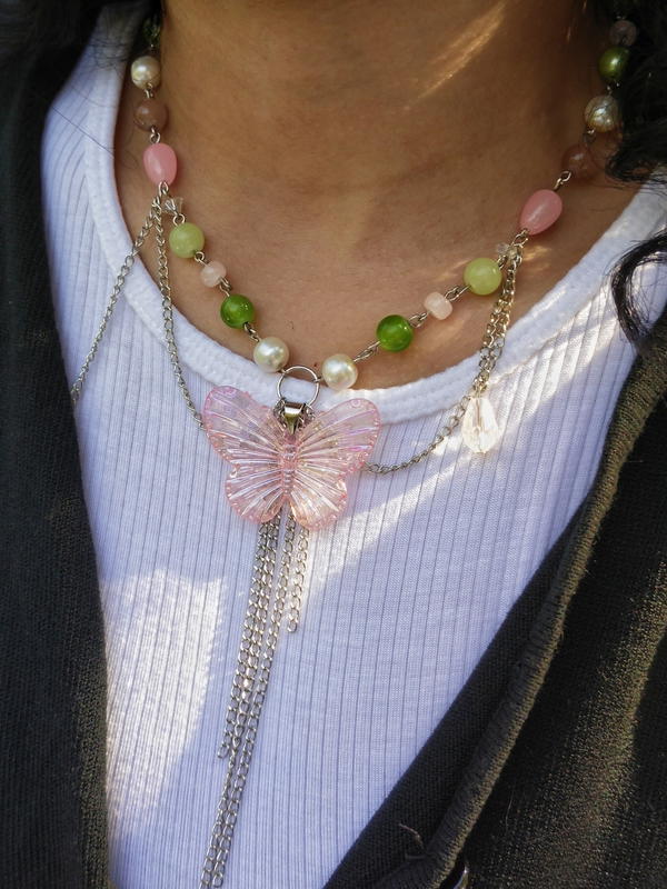 Pink butterfly necklace  Image 2 Preview