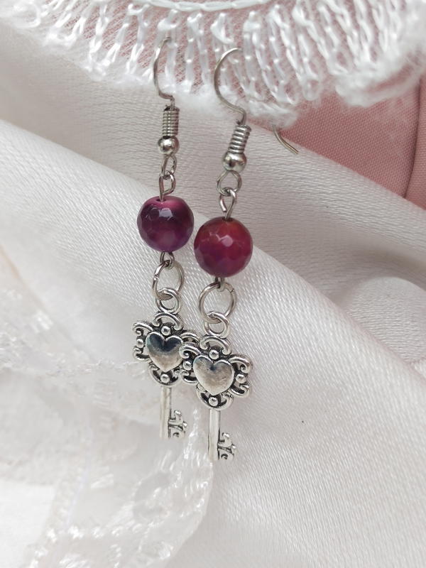 Purple key earrings 1 Image 2 Preview