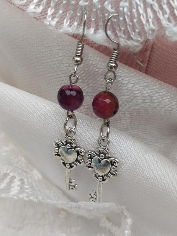 Purple key earrings 1 Image 4 Preview